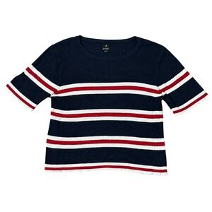 IJOAH Womens Ribbed Knit Short Sleeve Striped Top Navy Blue Red White‎ Large